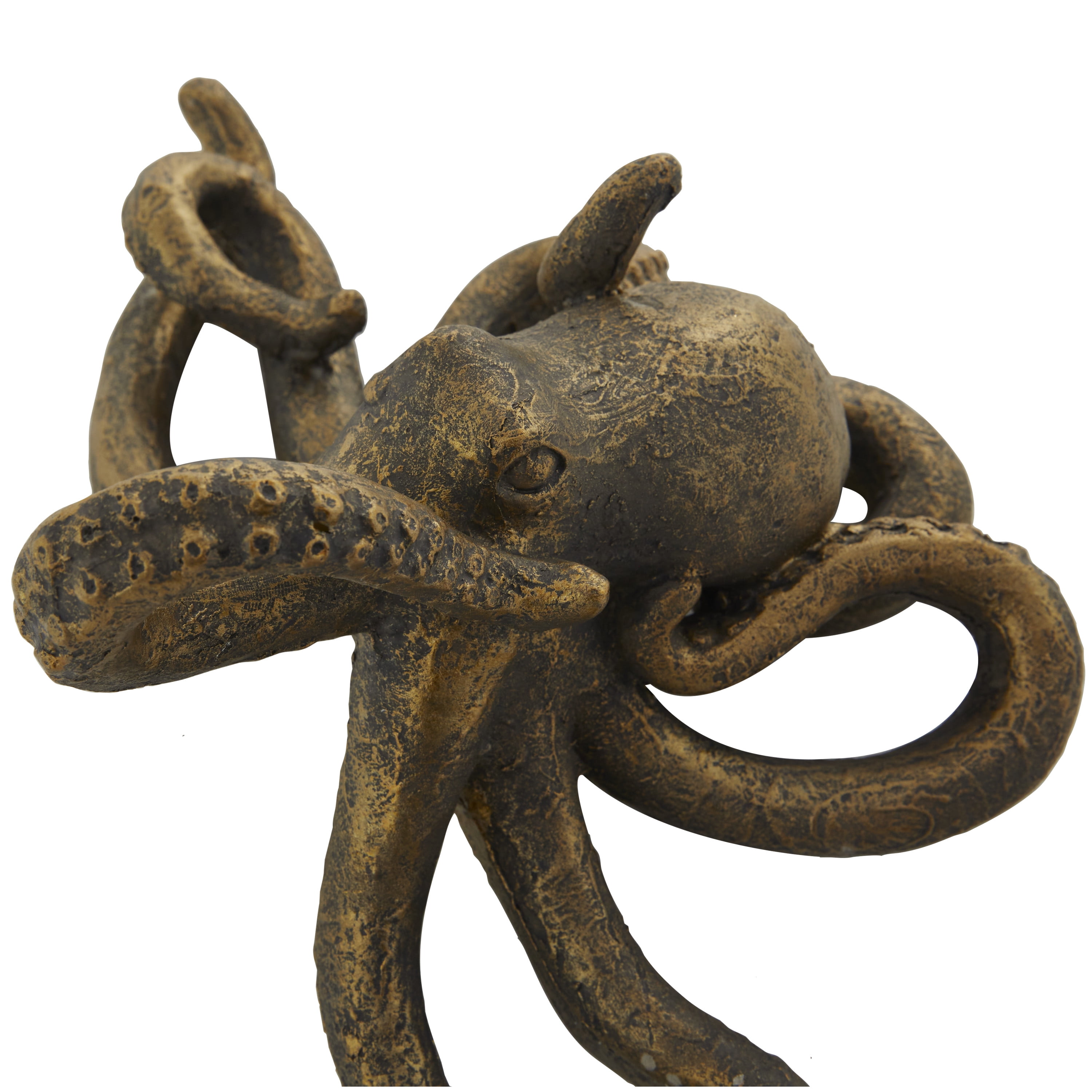 11" x 5" Black Polystone Octopus Sculpture with Long Tentacles and Suctions Detailing, by DecMode
