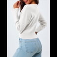 thumbnail image 4 of Suéteres Cortos para Mujer, con Botones, Larga, Cuello en V, Punto Acanalado, Corte Ajustado, Tops Cortos S, 4 of 10