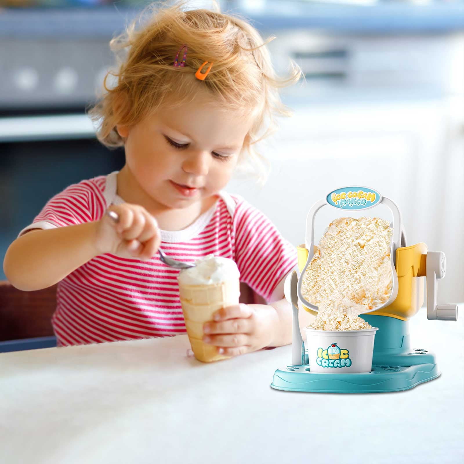 Green Children'S Mini Ice Cream Maker Homemade Frozen Dessert Machine Easy Operation Toy For Kids