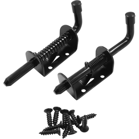 2Pcs 5 Inch Spring Loaded Gate Latch Bolt, Stainless Steel Barrel Bolt Heavy Duty, Sliding Door Lock for Doors Cabinets Chests (Black)
