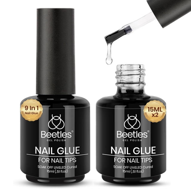 Kit de esmalte de uñas Beetles 9 en 1 para uñas postizas, 15 ml, 2 unidades