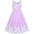 thumbnail image 1 of Flower Girls Dress Purple Illusion Shoulder Wedding Pageant 6 Years, 1 of 6