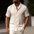 thumbnail image 2 of LNWUY Men's Guayabera Shirt Short Sleeve Lapel Button Down Casual T-Shirt Pattern Printed Beach Vacation Clothes Summer Tops Beige L, 2 of 6