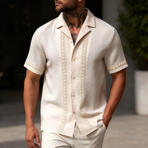 Qiyinn Hawaiian Shirt for Men: Tropical Summer Beach Short Sleeve Button Down Shirt