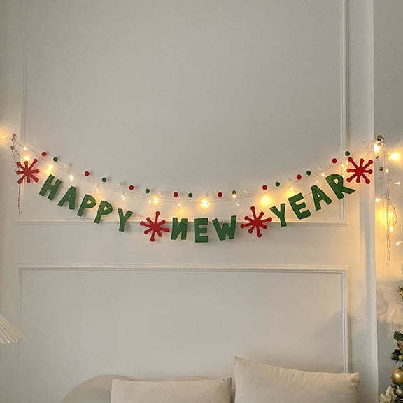 Iumwxz Christmas and New Year Happy Pull Flag Felt Ball Pull Flag with Light Belt Holiday Background Decoration Christmas Tree Wall Window Decoration Light home decor christmas clearance indoor