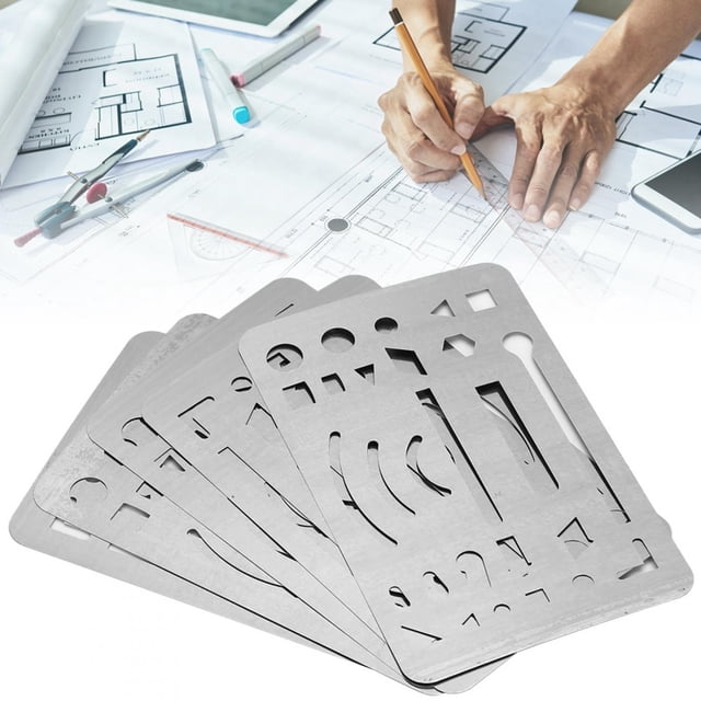 Erasing Shield, Ultra-thin 10Pcs Engineering Drawing Template Ruler, Enthusiast For Beginner Stainless Steel,Transparent,Orange