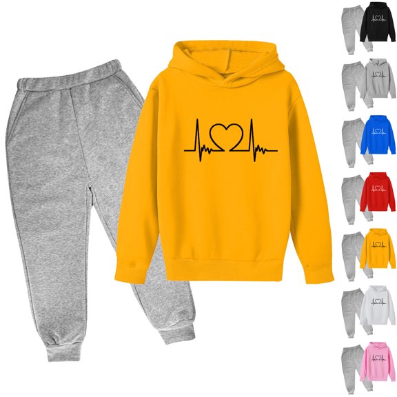 hengsof Boys Girls Fall Winter Tracksuit Fashionable Printed Pullover Hoodie Jogging Pants Set 2 Pieces Sweatsuit 3-14Y