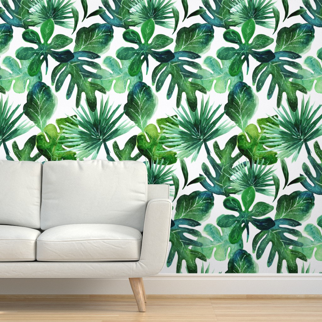 Peel & Stick Wallpaper 9ft x 2ft - Tropical Leaves Monstera Palm