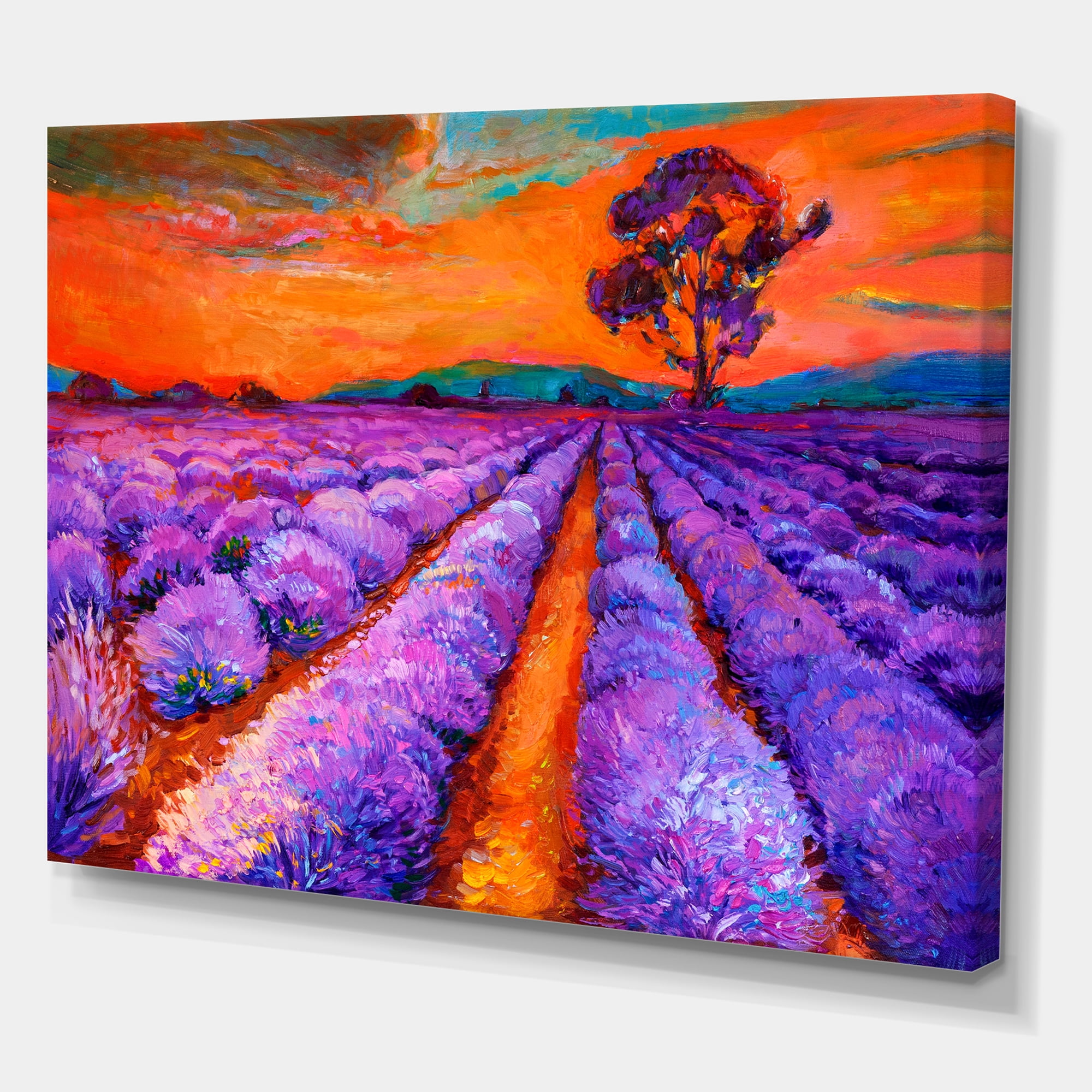 Designart Farmhouse Canvas Wall Art Print Orange Sunset Over