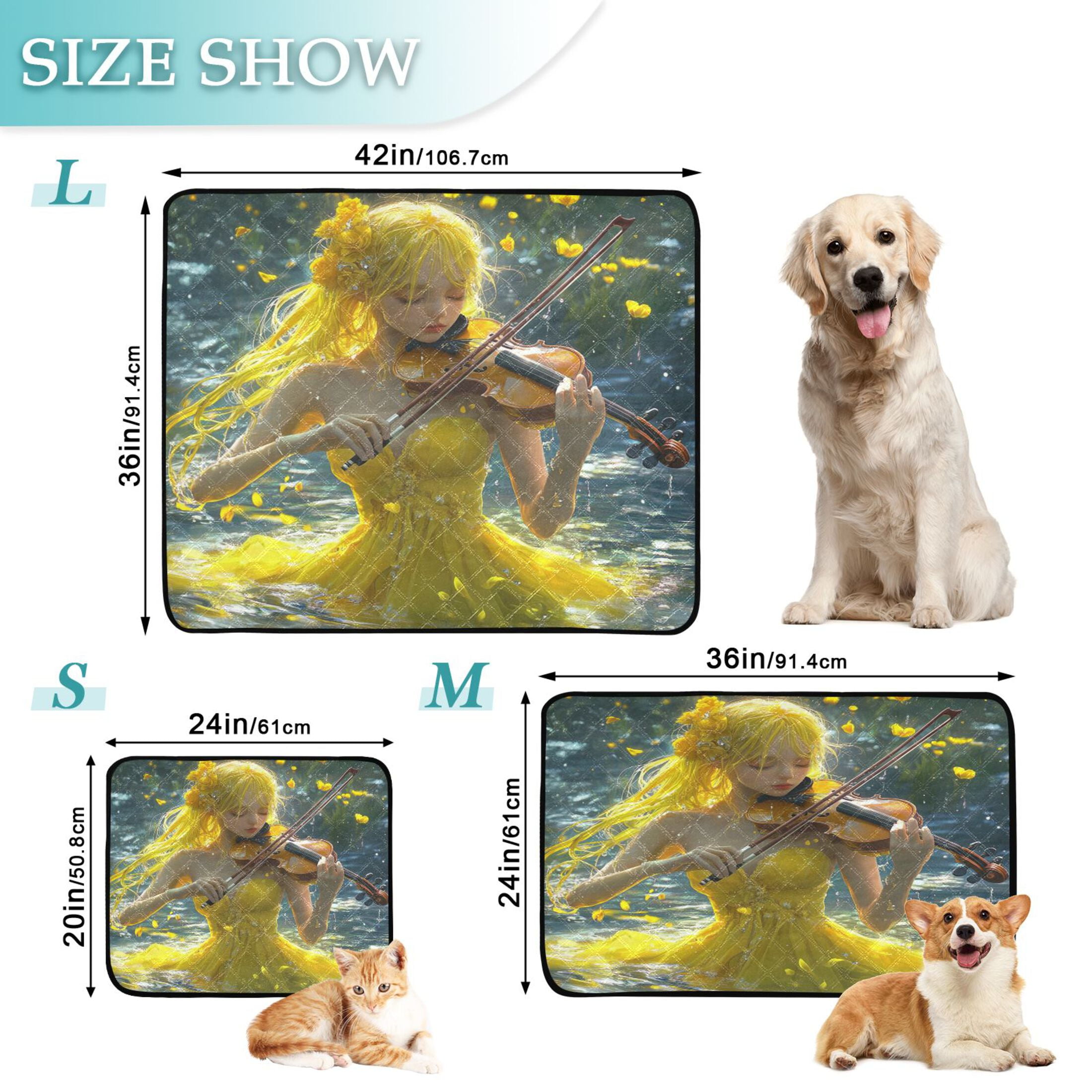 Qxltty Lass Playing Violin on The Water Cat litter Pads Pet Set of 3 Diaper Mats Center Anti-leakage Layer Absorbent Soft and Comfortable