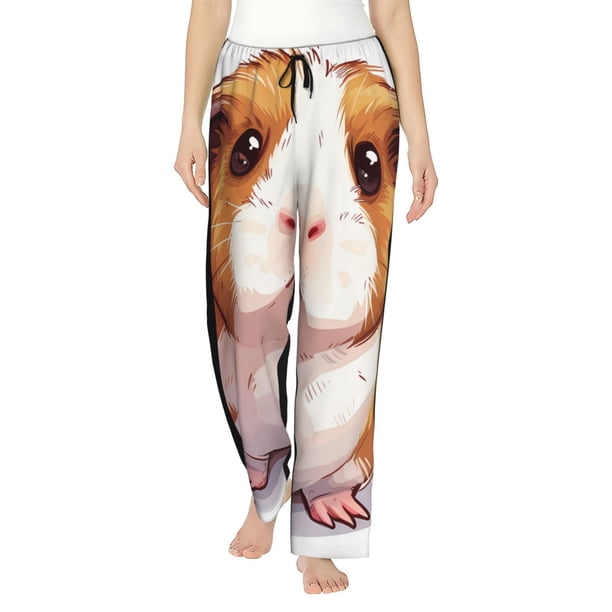 Balery Cartoon Guinea Pig Pantalones de pijama para mujer, pijamas ultraligeros, pantalones de estar por casa-XX-Large
