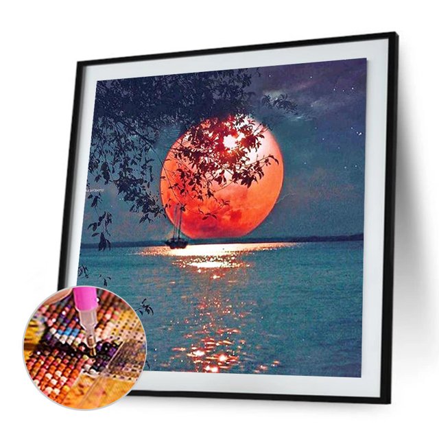 5D DIY diamante pintura lago puesta de sol completo redondo diamante mosaico hogar Likrtyny decoración de arte
