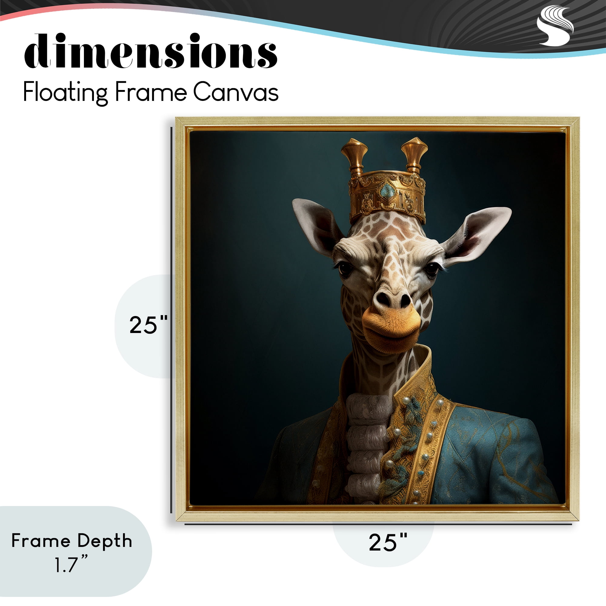 Stupell Industries Giraffe Gaze in Regal Crown Gold Framed Floater Canvas Wall Art, design by Lazar Studio