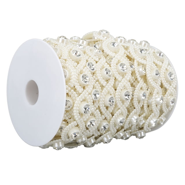 Cuerda De Perlas De Imitación, Rollo De Cadena De Cuentas Resistente A La Decoloración, Acrílico Cortable Con Parte Posterior Plana, 32.8 Pies De Longitud, Exquisito Con