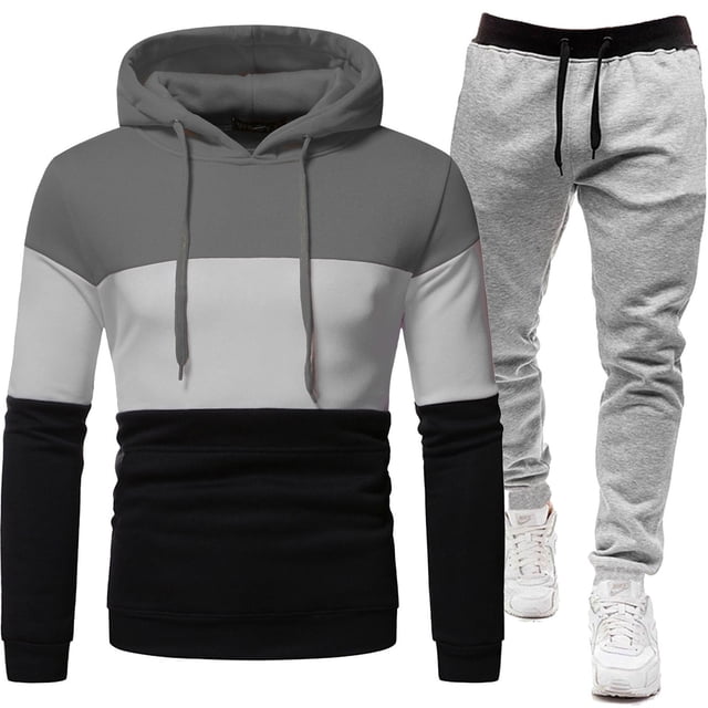 Men's Suits Product Category - Two Piece Hooded Athletic Tracksuit for Casual Wear Running Jogging and Sport Set