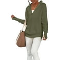 thumbnail image 2 of Women'S Long Sleeve Quarter Zip Pullover Sweater Casual Loose V Neck Collared Ribbed Knit Tops Army Green L, 2 of 8