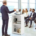 thumbnail image 2 of Costway 41" Presentation Podium with 2 Storage Shelves Laptop Computer Cart 4 Casters White, 2 of 10