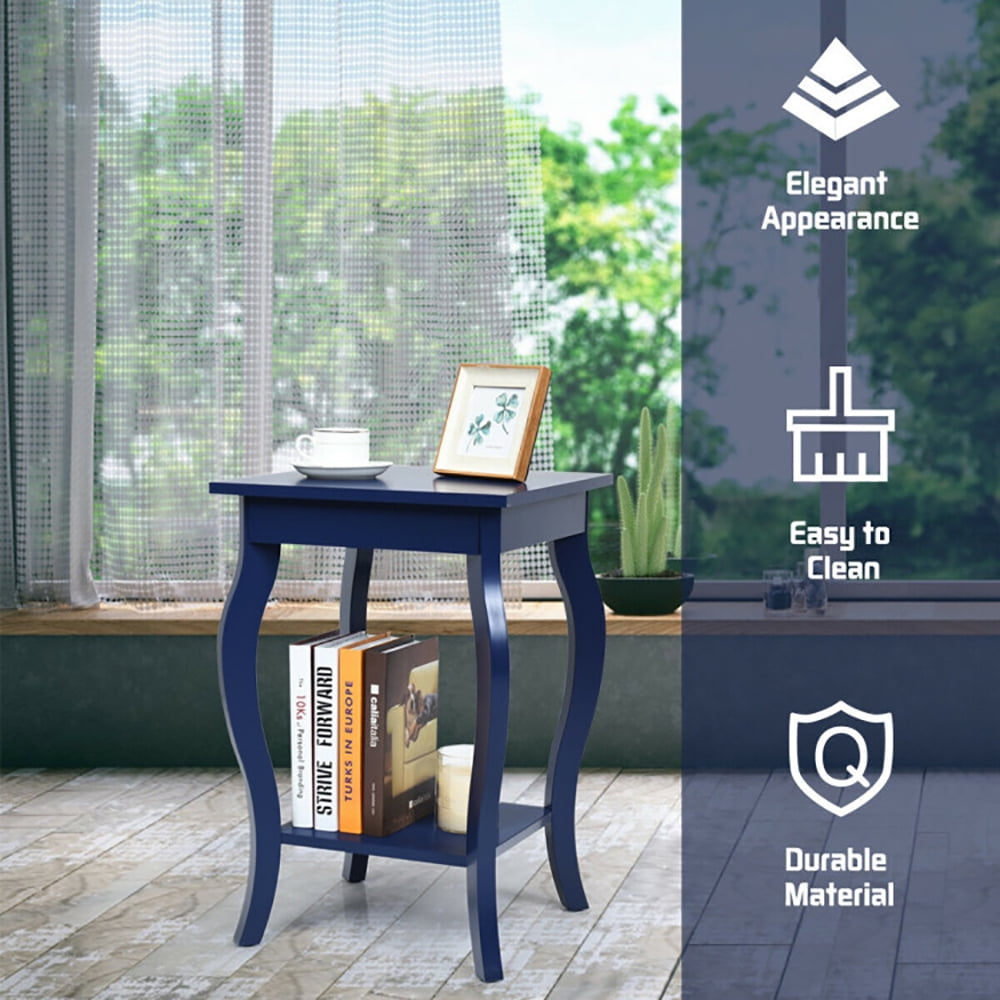 Finihen End Side Table, Square Nightstand, Set of 2 Side Table Sofa Table Night Stand with Shelf, for Living Room, Bedroom, Blue
