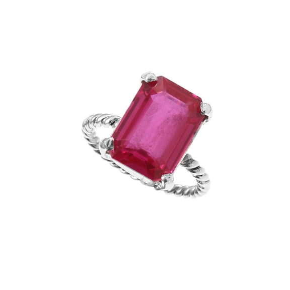 Pink Sapphire Emerald Cut Gemstone 925 Sterling Silver Ring Jewelry for Women