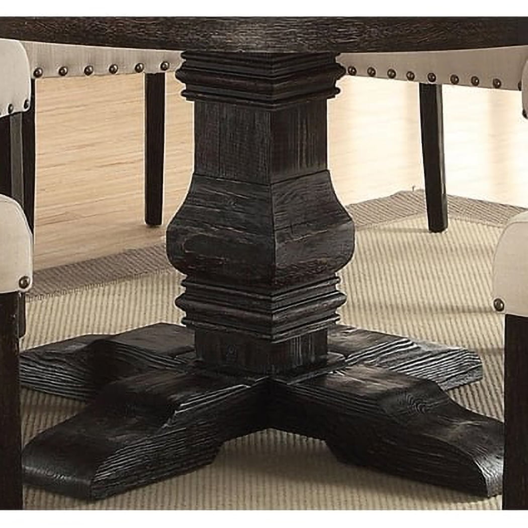 Acme Nolan Pedestal Round Dining Table, White Marble & Weathered Black. (Chairs Separately) Indoor 54"W x 54"L x 30"H