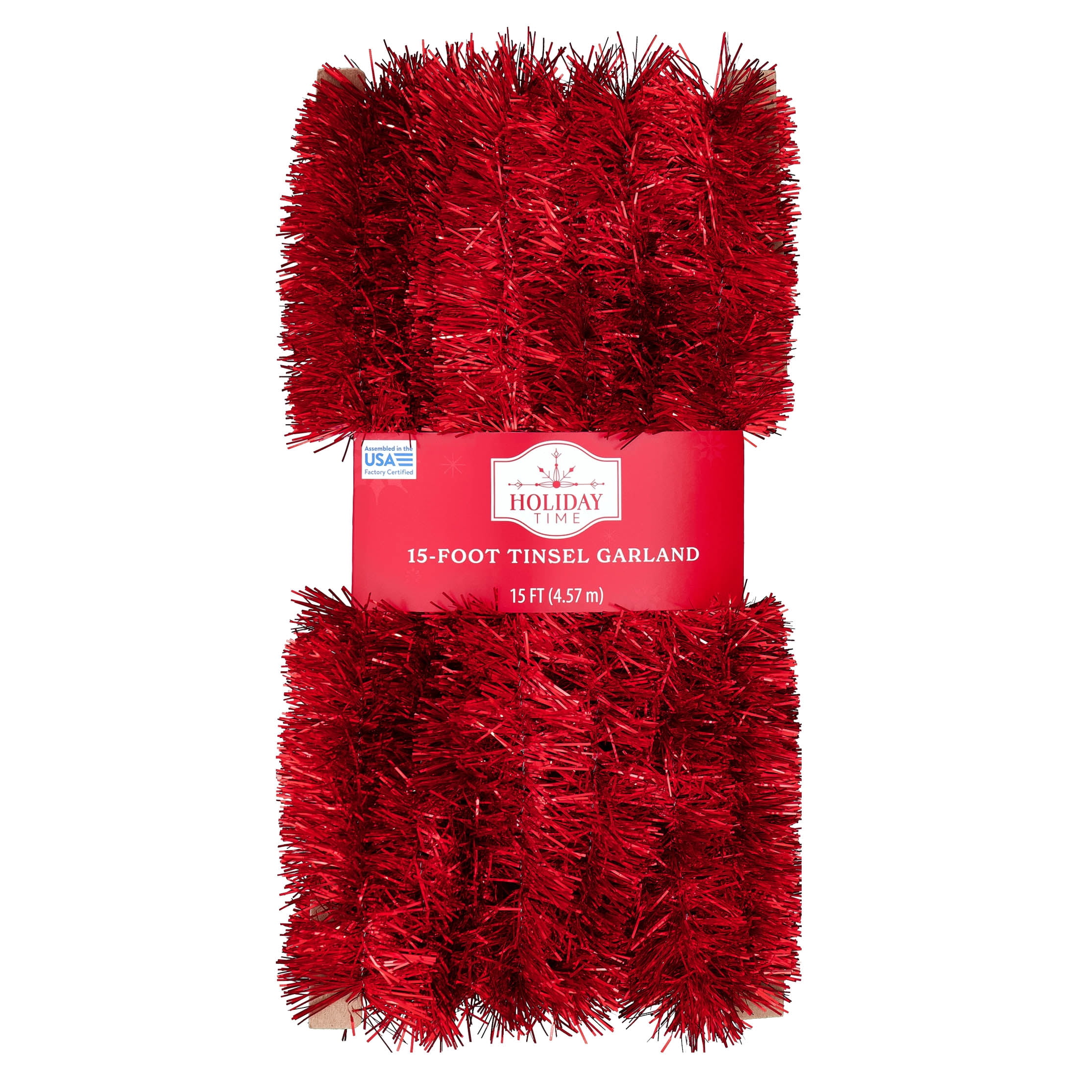 Tinsel Christmas Garland, Red, 15', by Holiday Time