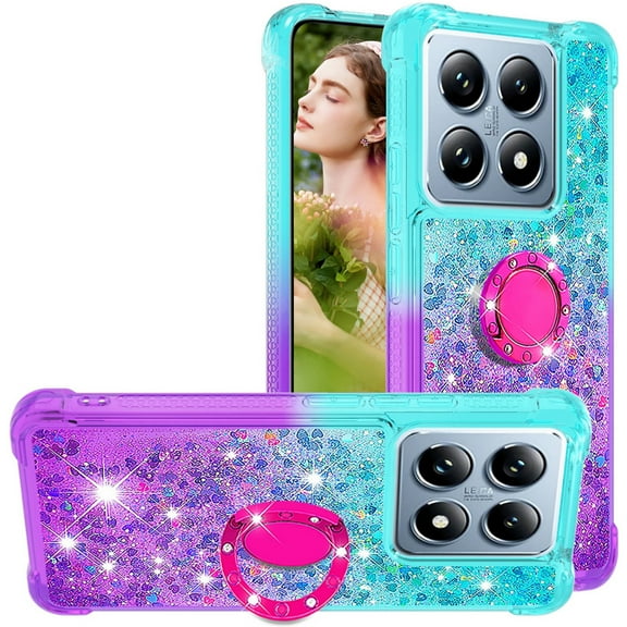 CCSmall for Xiaomi 14T Clear Case Glitter for Girls Women, Liquid Sparkle Bling Cute Case with Kickstand Gradient Quicksand Cover for Xiaomi 14T Pro / 14T JB Bluish Violet