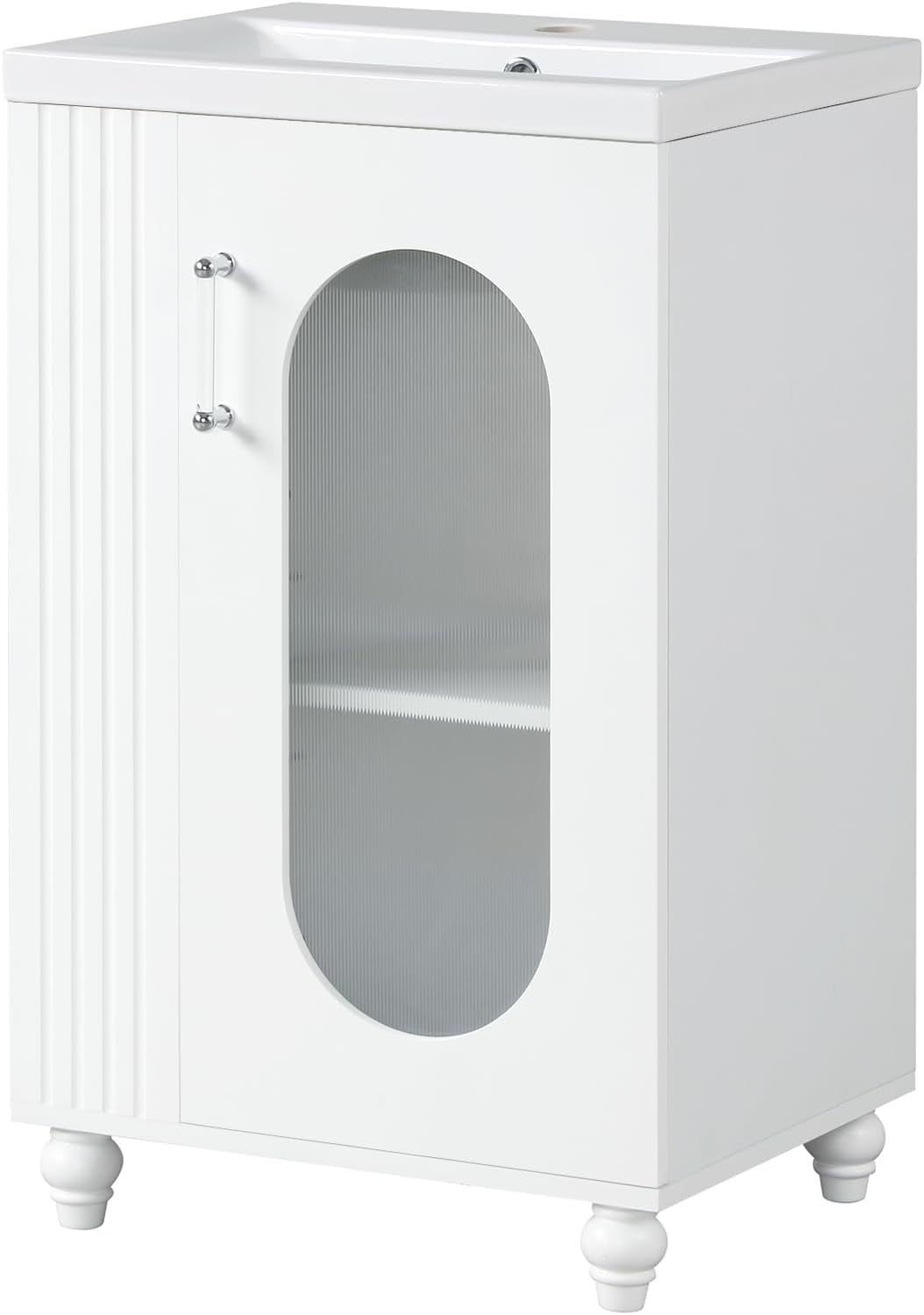 MIDODO 20" Small Bathroom Vanity with Sink, Modern  Wood Bathroom Cabinet with Paper Holder and Glass Door