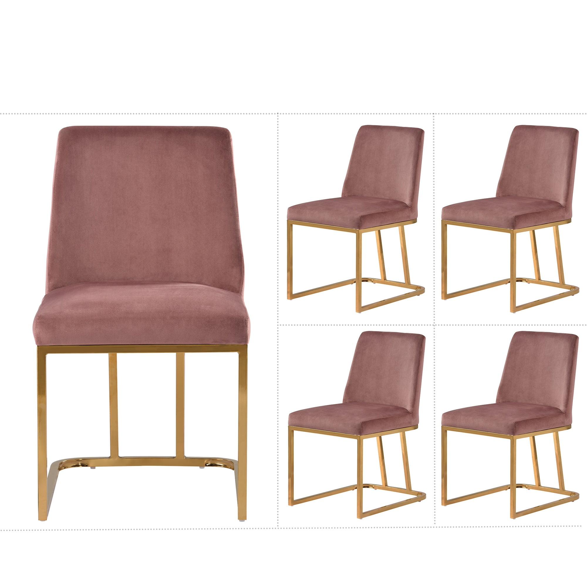 Set of 4 Modern Contemporary Velvet Upholstered Dining Chair with Durable Metal Base, Minimalist
