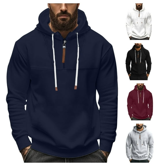 safuny Men's Workout Solid Color Pullover Casual Fashion Loose Hoodies Shirts Big&Tall Long Sleeve Tops Crew Neck Sweatshirts Zipper Beige L