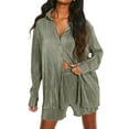 thumbnail image 2 of Women Casual 2 Piece Shorts Set Long Sleeve Button Down Shirt Blouse Elastic Lounge Shorts Pleated Jumpsiuit Tracksuit, 2 of 10