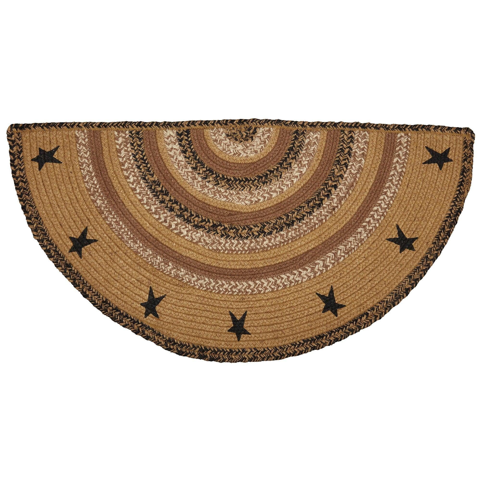 VHC Brands Kettle Grove Primitive Jute Tan Accent Rug Half Circle Stencil Stars w/Floor Pad 16.5"x33"