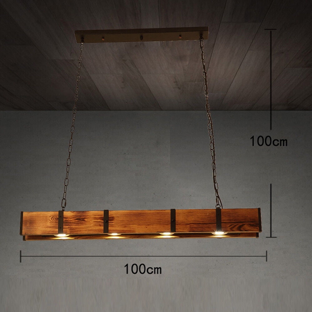 4-Light Chandelier Lighting Farmhouse Wood Large Linear Island Pendant Fixtures Rustic Wood 4 Lights Chandelier Farm House Ceiling Lamp Pendant Hanging Light Rustic Wood Island Lighting Kitchen