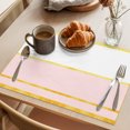 thumbnail image 3 of Modern Pink Gold Placemats Set of 4 Minimalist Geometric Yellow Striped Place Mats Indoor Wipeable Table Mats Washable Cloth Dining Table Placemats for Kitchen Holiday Party Home Decor 13x19 Inch, 3 of 9