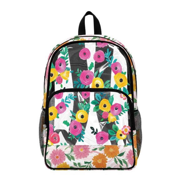 SEANATIVE Transparent Bag Kids Backpack Clear Bookbag See Through School Rucksack PVC Heavy Duty Clear Bag for Elementary Middle High School, Colorful Floral