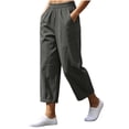 thumbnail image 3 of Cotton Linen Capri Pants for Women Elastic Waisted Straight Leg Pull On Capris with Pockets, 3 of 8
