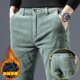 thumbnail image 2 of Men Vintage Fashion Letter Embroidery Corduroy Thick Velvet Casual Pants Autumn Winter Male Solid Slim Pockets Straight Trousers, 2 of 5