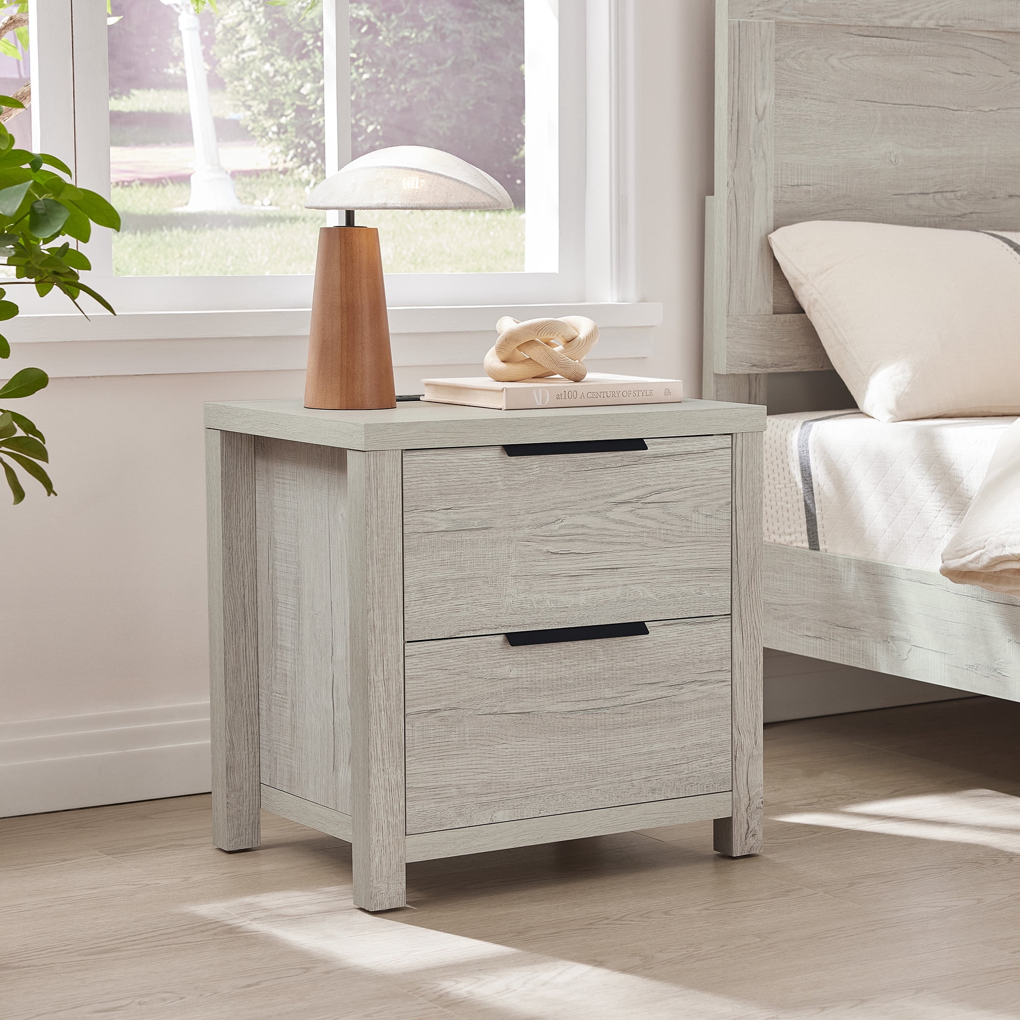 Spruce & Spring Farmhouse Nightstand with 2 Drawers, USB & Type-C Port and Power Outlets