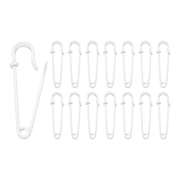 Uxcell 15pcs Safety Pins 50mm Baked Paint Large Safety Pin for Clothes, White
