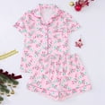 thumbnail image 2 of Tiweut Christmas Pajamas Sets for Womens Santa Floral Print Lapel Short Sleeve Tees and Shorts Home Wear Sets Sleepwear Set,Red1,S, 2 of 9