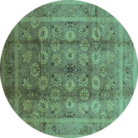Ahgly Company Machine Washable Indoor Round Oriental Turquoise Blue Traditional Area Rugs, 8' Round