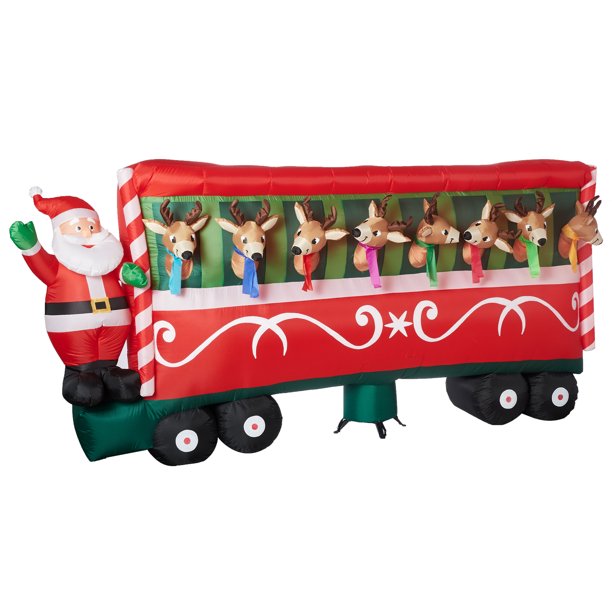 Holiday Time Yard Inflatables Stable with Reindeer, 12 ft