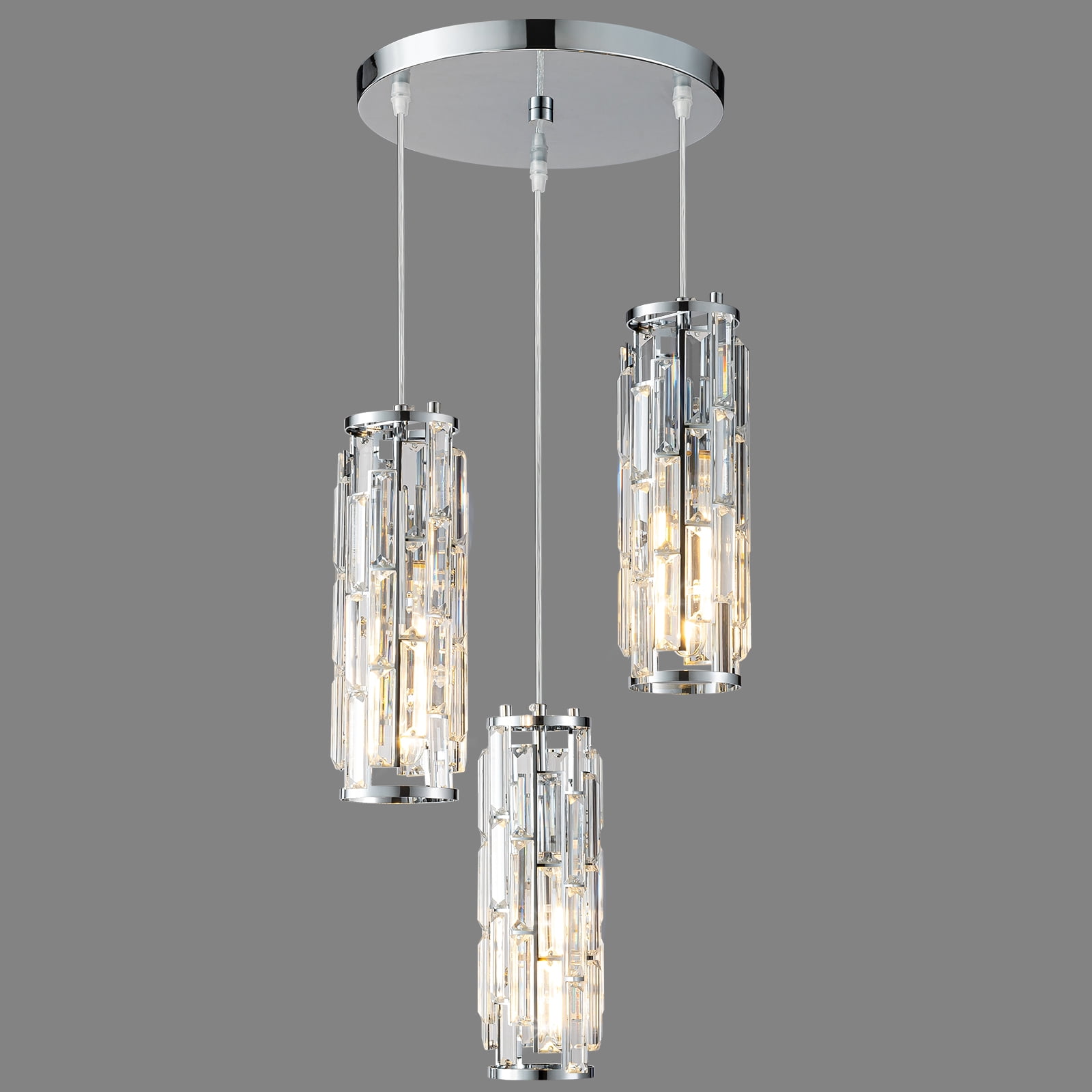 Mini Crystal Chandeliers Adjustable Pendant Light Modern Chrome Pendant Light Fixture for Living Room, Dinning Room, Kitchen Island and Bedroom(3-light)