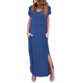 thumbnail image 1 of Vestido de maternidad y lactancia Ekouaer de verano de manga corta azul oscuro, 1 of 6