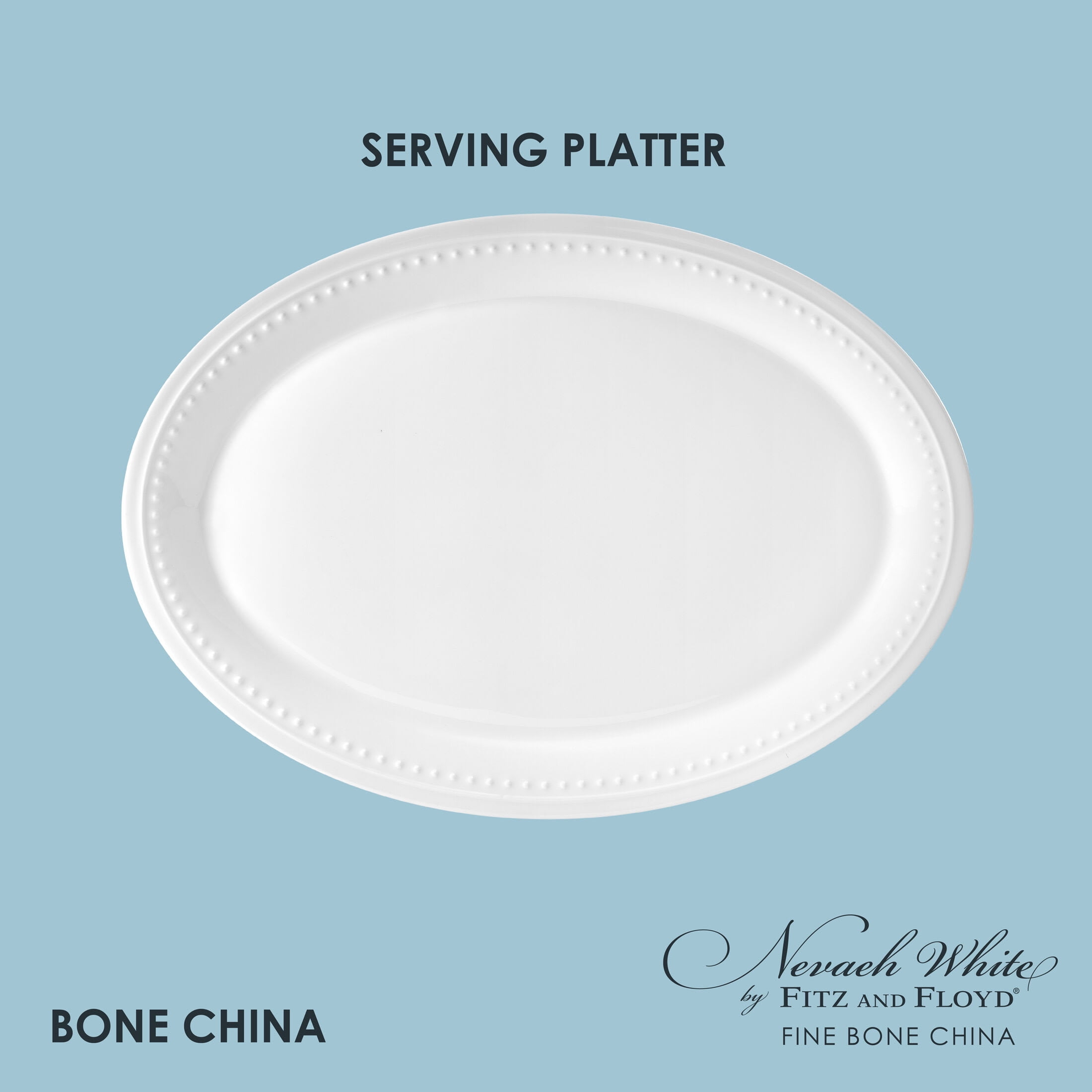 Fitz and Floyd 16-inch Nevaeh White Bone China Classic Bead Oval Serving Platter
