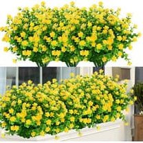 Sinhoon 6 Bundles Outdoor Artificial Flowers UV Resistant Fake Boxwood Plants, Faux Plastic Greenery for Indoor Outside Plants Garden Home Decor (Yellow)