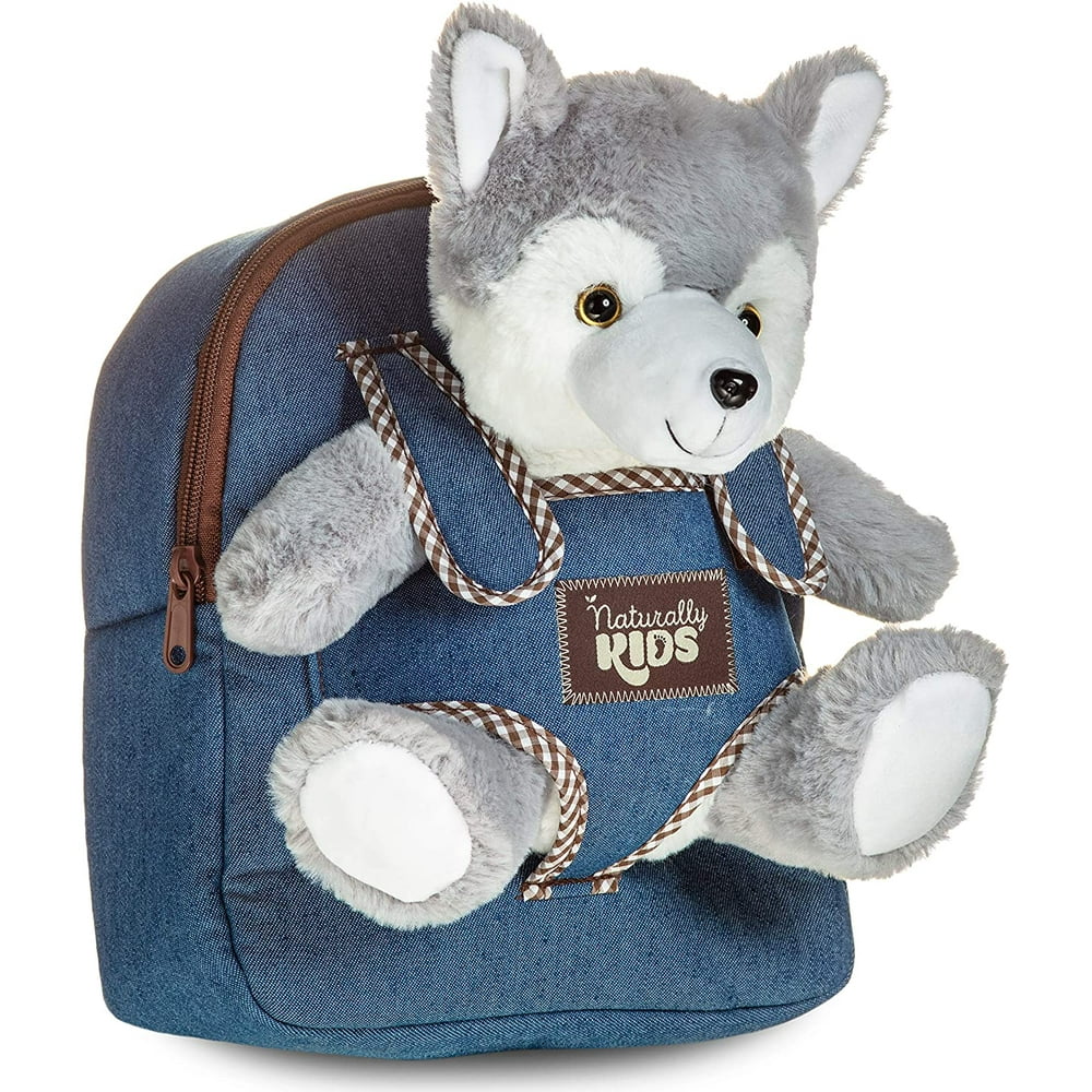 Toddler Kids Backpack w Husky Toy Wolf Stuffed Animal Plush Toys for 3 4 5 6 7 Year Old Girls