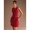 thumbnail image 2 of Red Tweed Sleeveless Mini Dress With White Trim And Front Pocket Detail, 2 of 6