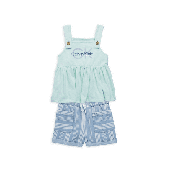 Calvin Klein Baby Girls Babydoll Top and Denim Shorts, 2 Piece Set - Blue