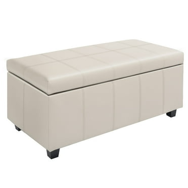 CangLong 36Inch Damara Lift-Top Storage Ottoman Bench with Faux-Leather Upholstery, Cream