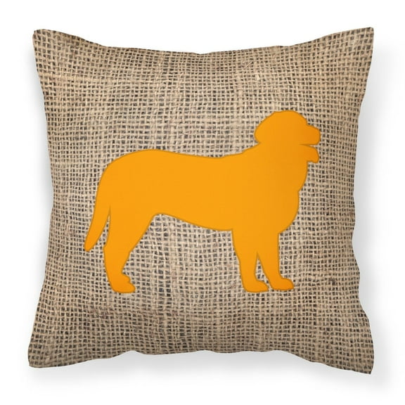 Carolines Treasures BB1074-BL-OR-PW1818 Curly Coated Retriever Burlap and Orange Canvas Fabric Decorative Pillow 18H